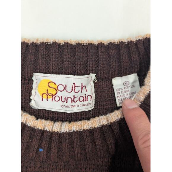 NWT Vintage Heavyweight knitted South Mountain Brown Geometric Sweater Mens XL - Picture 3 of 7